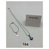 STERLING SILVER SNAKE CHAIN NECKLACE W/ BLUE