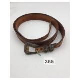 WESTERN LEATHER BELT, HAND-TOOLED FLORAL PATTERN,