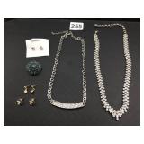 RHINESTONE COSTUME JEWELRY, INCLUDES TWO