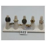ASSORTED RINGS, INCLUDES RHINESTONE BAND, ENAMEL