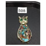 OWL PENDANT, HINGED DESIGN, GREEN STONE EYES,