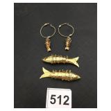 ARTICULATED FISH PENDANTS, METAL-TONE, RED STONE