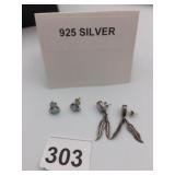 STERLING SILVER EARRINGS, INCLUDES ROUND BLUE