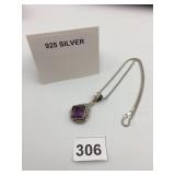 STERLING SILVER PENDANT NECKLACE, RECTANGULAR