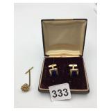 SWANK CUFFLINKS, BLUE RECTANGULAR INLAYS,