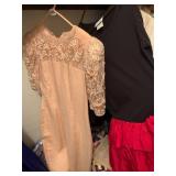 ADRIANNA PAPELL DRESS, PEACH, LACE OVERLAY,
