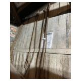 ANTIQUE FARM TOOLS, IRON HAY FORK, IRON PRY BARS,