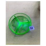 URANIUM GLASS, THREE-SECTION DIVIDED RELISH DISH,