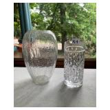 CRACKLE GLASS VASE, HAND CRAFTED, AND CUT CRYSTAL