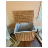 WOVEN WICKER LAUNDRY HAMPER, HINGED LID,