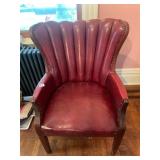 WINGBACK CHAIR, CHANNEL-BACK, RED LEATHER
