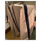 PAIR OF CUSTOM DRAPES, PINK FABRIC, NAVY BLUE