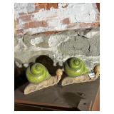 PAIR OF CERAMIC SNAIL GARDEN FIGURES, GREEN