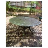 ROUND OUTDOOR PATIO TABLE, LATTICE-PATTERN METAL