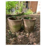 TERRACOTTA PLANTERS, PAIR, CYLINDRICAL, RADIATING