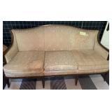 ANTIQUE QUEEN ANNE SOFA UPHOLSTERED, CIRCULAR