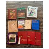 ASSORTED COOKBOOKS, GARDENING GUIDE, DICTIONARY,