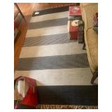 STRIPED AREA RUG, FRINGED ENDS, WOVEN TEXTURE,