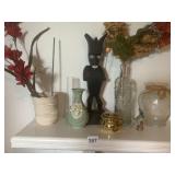 DECORATIVE FIGURINE, WOODEN CARVED FIGURE, GREEN