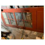 RED PAINTED WOODEN DOOR, SIX-LITE GLASS UPPER