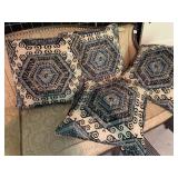 THROW PILLOWS, HEXAGONAL GEOMETRIC PATTERN, BLUE