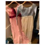 TWO FULL-LENGTH GOWNS, PINK DRESS W/ BURGUNDY