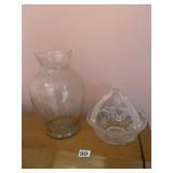 CLEAR GLASS VASE W/ FLUTED RIM, PRESSED GLASS