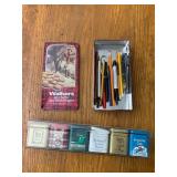 WALKERS SHORTBREAD TIN, ASSORTED PENCILS, PENS,
