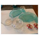 PRESSED GLASS FISH PLATTERS, ETCHED GLASS COVERED