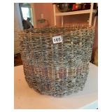 RUSTIC WOVEN BASKET, NATURAL BARK AND TWIG