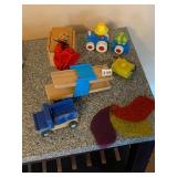 WOODEN TOYS INCLUDING, TRACTOR, ANIMAL FIGURE,
