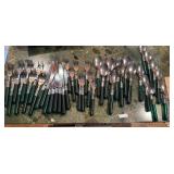 IKEA STAINLESS FLATWARE, GREEN PLASTIC HANDLES,
