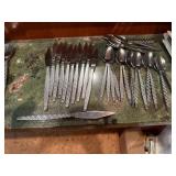 STAINLESS FLATWARE SERVICE, CROSS-HATCH PATTERNED