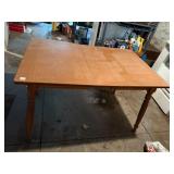 WOOD DINING TABLE, TURNED LEGS, RECTANGULAR TOP.