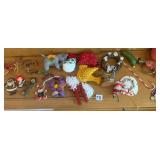 ASSORTED HOLIDAY ORNAMENTS, FABRIC FIGURES,