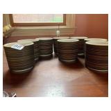 PYREX MUGS, BROWN AND TAN HORIZONTAL STRIPE