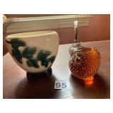 CERAMIC IVY PATTERN FOOTED PLANTER, AMBER ART