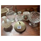ASSORTED GLASSWARE, HOBNAIL MILK GLASS VASE,