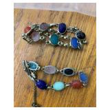 TWO SCARAB BRACELETS, MULTICOLOR CARVED STONE