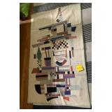 HAND WOVEN WOOL RUG, ABSTRACT GEOMETRIC PATTERN,