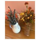 CERAMIC PITCHER, BLUE AND WHITE FLORAL MOTIF,