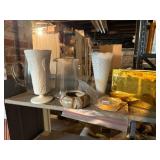 MILK GLASS GRAPE PATTERN FOOTED VASE, CLEAR GLASS