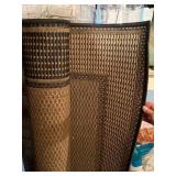 WOVEN AREA RUG, BLACK AND TAN GEOMETRIC PATTERN,