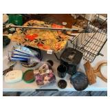 ASSORTED HOUSEHOLD ITEMS, FLORAL SERVING TRAY,