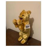 PLUSH BEAR FIGURE, JOINTED, HOLDING WOODEN
