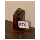 TABLETOP LIGHTER, AMBER ACRYLIC BODY, RECTANGULAR