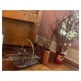 TERRACOTTA WINE COOLER, WICKER BASKET, DRIED