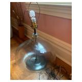 LARGE CLEAR GLASS DEMIJOHN TABLE LAMP, BRASS