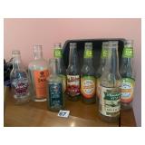 ASSORTED GLASS BOTTLES, SODA BOTTLES, VINEGAR
