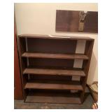 WOODEN BOOKSHELF, FOUR FIXED SHELVES, STAINED